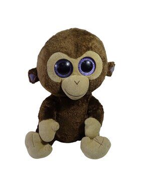 Ty Beanie Boos Coconut Monkey Plush Stuffed Animal Toy Big Eyes Brown Purple 15"